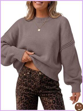 Women's Oversized Cropped Batwing Knit Pullover Sweater Fall Outfit